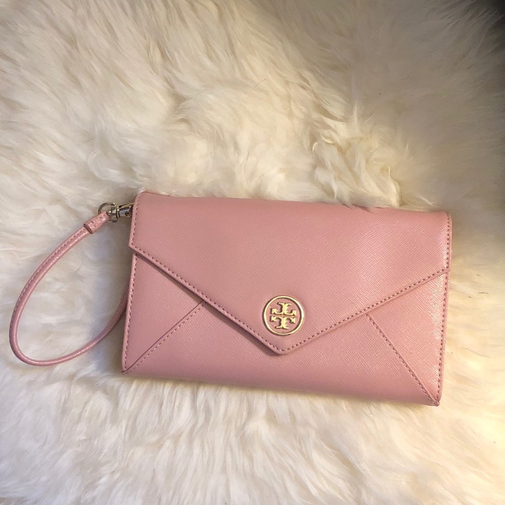 Tory Burch pink colored Robinson envelope wristlet